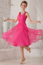 Straps Tea-length Hot Pink Mother Of The Bride Dress