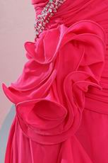 One Shoulder High Low Skirt Chapel Train Deep Pink Prom Dress