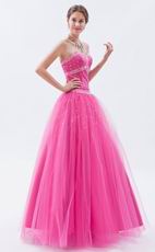 Fuchsia Sweetheart A-line Prom Ball Gown With Beading