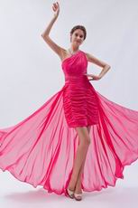 Unique One Shoulder Rose Pink Asymmetrical Cocktail Dress