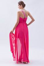 Unique One Shoulder Rose Pink Asymmetrical Cocktail Dress