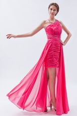 Unique One Shoulder Rose Pink Asymmetrical Cocktail Dress