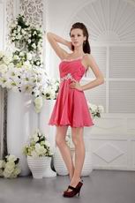 One Shoulder Coral Red Graduation Mini Dress