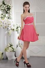 One Shoulder Coral Red Graduation Mini Dress