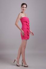 Hot Pink Strapless Mini-length Chiffon Dress Bridesmaid