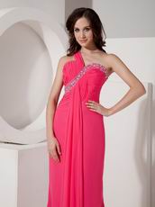 One Shoulder Hot Pink Column Skirt La Femme Prom Dresses