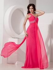 One Shoulder Hot Pink Column Skirt La Femme Prom Dresses