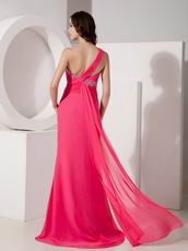 One Shoulder Hot Pink Column Skirt La Femme Prom Dresses