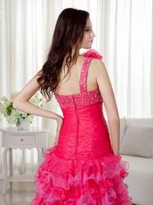 One Shoulder High Low Hot Pink Club Dress For Women