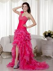 One Shoulder High Low Hot Pink Club Dress For Women