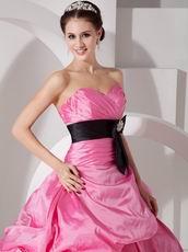 Sweetheart Quinceanea Dress Hot Pink Dress With Black Sash