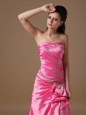 Strapless Side Split Skirt Lace Up Fuchsia Prom Type Dress