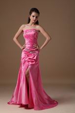 Strapless Side Split Skirt Lace Up Fuchsia Prom Type Dress