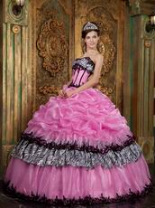 Pink Layers Skirt With Zebra Fabric Quinceanera Dress Cheap