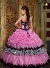 Pink Layers Skirt With Zebra Fabric Quinceanera Dress Cheap