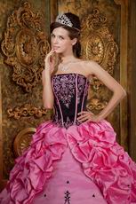 Strapless Hot Pink Quinceanera Dress With Black Embroidery