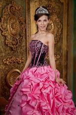 Strapless Hot Pink Quinceanera Dress With Black Embroidery