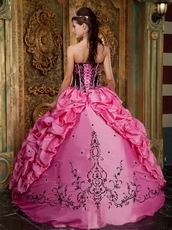 Strapless Hot Pink Quinceanera Dress With Black Embroidery