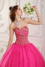 Hot Pink Sweetheart Beaded Quinceanera Gown Princess Wear