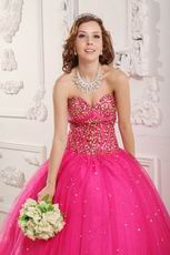 Hot Pink Sweetheart Beaded Quinceanera Gown Princess Wear