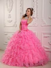 Side Hand Made Flowers Ruffle Pink Skirt Quinceanera Dress Shop