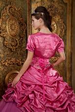 Printed Stripe Fabric Fuchsia Quinceanera Ball Gown With Jacket