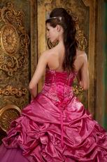 Printed Stripe Fabric Fuchsia Quinceanera Ball Gown With Jacket