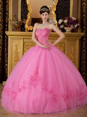 Best Deals Pink Quinceanera Gown With Embroidered Skirt Bottom