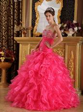 Sweetheart Ruffled Cascade Skirt Hot Pink Quinceanera Dress