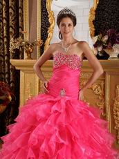 Sweetheart Ruffled Cascade Skirt Hot Pink Quinceanera Dress