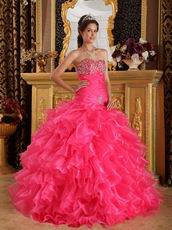 Sweetheart Ruffled Cascade Skirt Hot Pink Quinceanera Dress