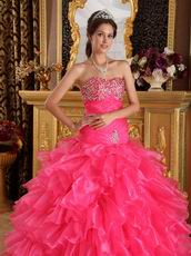 Sweetheart Ruffled Cascade Skirt Hot Pink Quinceanera Dress