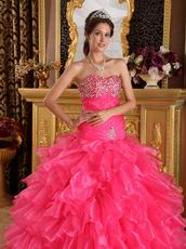 Sweetheart Ruffled Cascade Skirt Hot Pink Quinceanera Dress