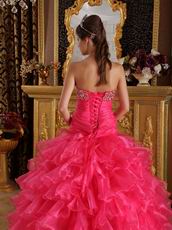 Sweetheart Ruffled Cascade Skirt Hot Pink Quinceanera Dress