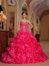 Spaghetti Straps Hot Pink 2013 Embroidery Quinceanera Dress