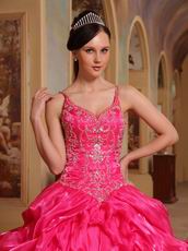 Spaghetti Straps Hot Pink 2013 Embroidery Quinceanera Dress