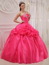 Rolled Flowers Decorate Top Designer Quinceanera Hot Pink Dress