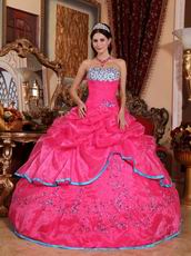 Hot Pink Strapless 2013 Girl Quinceanera Dress With Embroidery