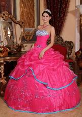 Hot Pink Strapless 2013 Girl Quinceanera Dress With Embroidery