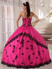 Strapless Fuchsia Sweet 16 Quinceanera Gown With Black Applique