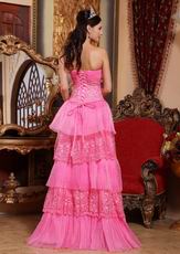 Hot Pink Prom Pageant Dress With Lace Cascade Skirt