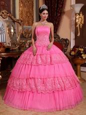 Hot Pink Sleeveless Layers Lace Skirt Quinceanera Dress