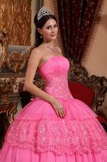 Hot Pink Sleeveless Layers Lace Skirt Quinceanera Dress