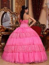 Hot Pink Sleeveless Layers Lace Skirt Quinceanera Dress