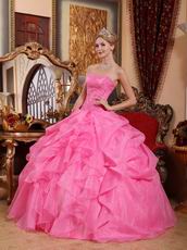 Beautiful Strapless Hot Pink Organza Princess Prom Ball Gown