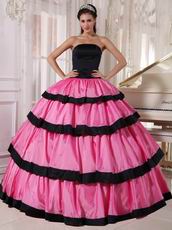 Rose Pink Layers Skirt With Black Bordure Quinceanera Dresses Gowns