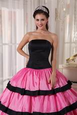 Rose Pink Layers Skirt With Black Bordure Quinceanera Dresses Gowns