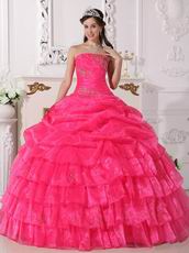 Hot Pink Organza Cascade Gangnam Style Quinceanera Dress