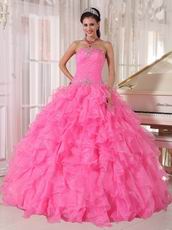 Floor-length Hot Pink Ruffled Skirt Quinceanera Party Dress