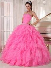 Floor-length Hot Pink Ruffled Skirt Quinceanera Party Dress